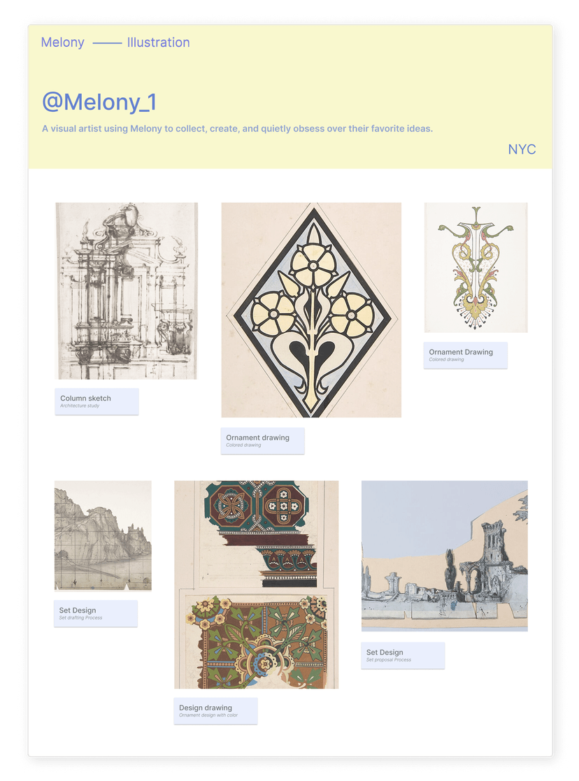 Showcase interface displaying organized visual library